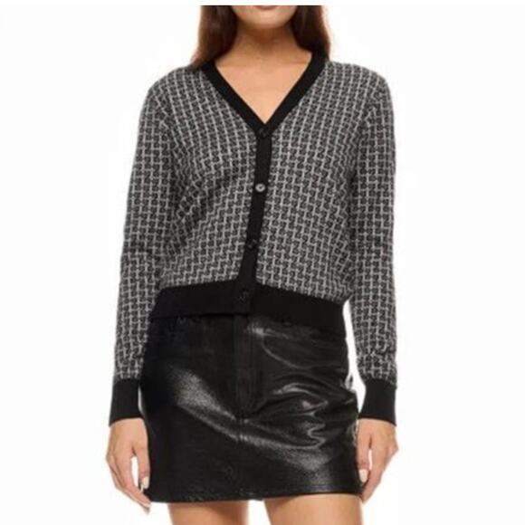 ROSETA GETTY Women's Jacquard Cardigan With Contrast Trim Size S - Picture 2 of 11